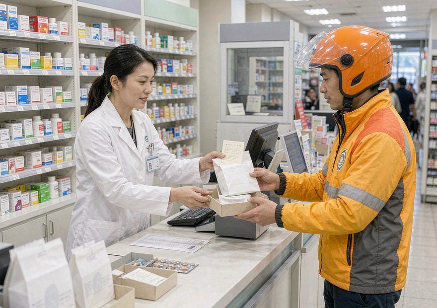 药店向骑手交付药品场景