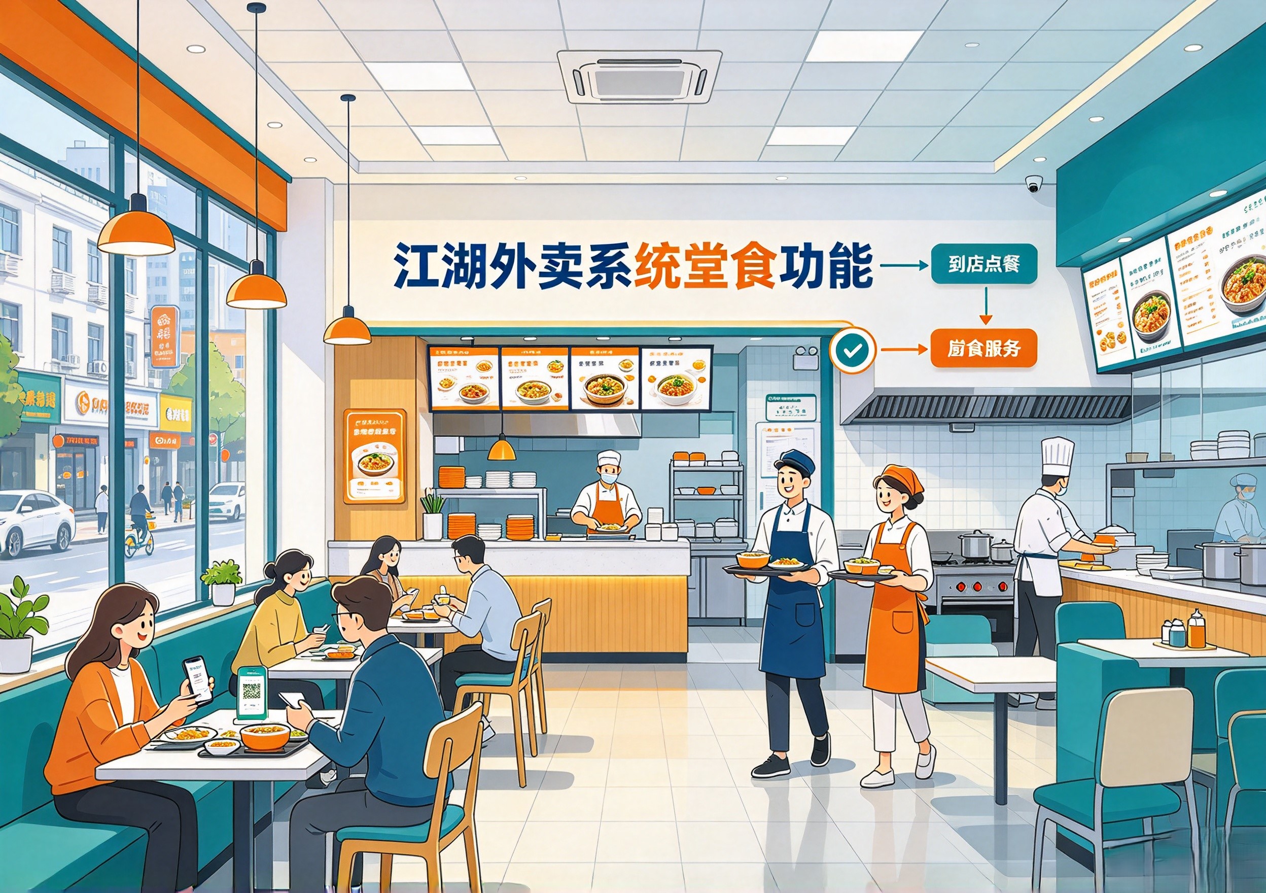 江湖外卖系统堂食扫码下单功能:一桌一码、自助点餐与堂食外卖一体化管理