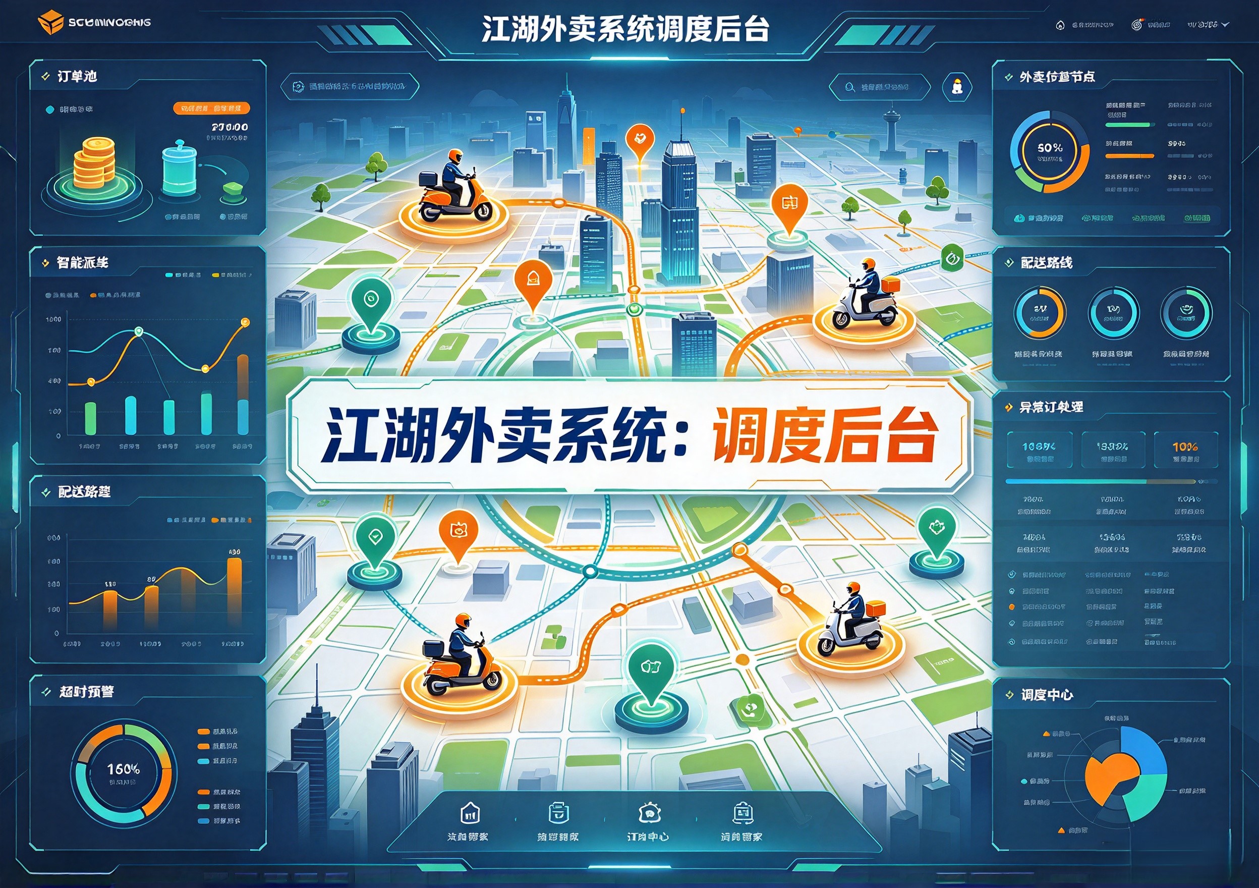 江湖外卖系统调度后台:配送站调度中心、运单分析与骑手管理