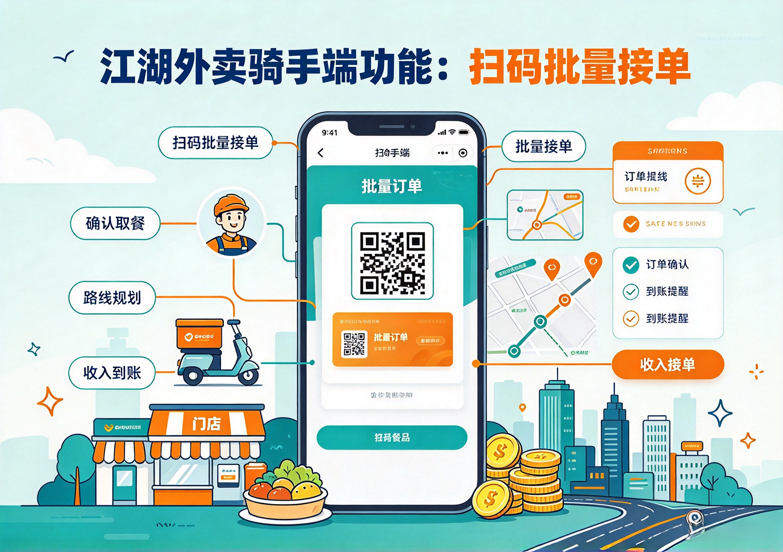 江湖外卖骑手端扫码批量接单功能